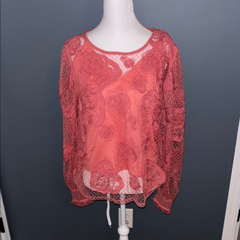 Express Elegant Lace Overlay Women's Top - Watermelon Pink